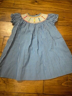 Marmellata Size 2T Smocked Blue & White Gingham Crayons Dress